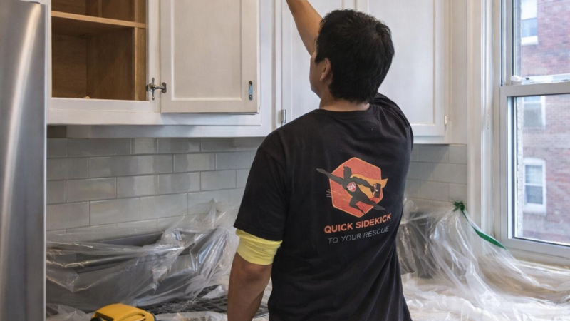 handyman doing cabinet painting job in hoboken new jersey